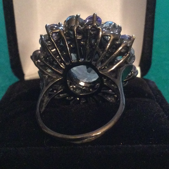 ⭐️ONE OF A KIND ⭐️Genuine London Blue Topaz with Tanzanite & Moonstone Ring - Picture 8 of 15